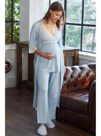 Short Sleeved Maternity Pyjama Set with Dressing Gown - Blue