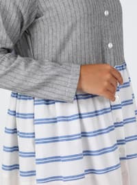 Indigo - Stripe - Point Collar - Unlined - Modest Dress