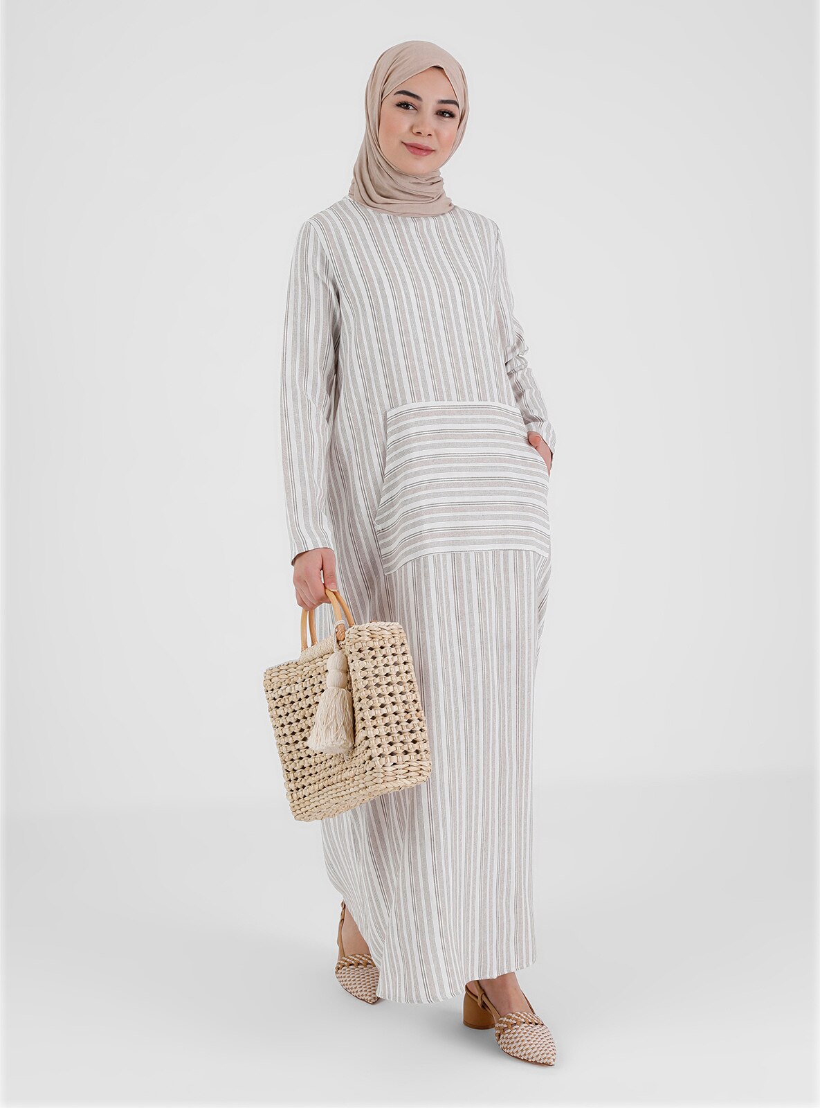 Gray - Polo neck - Unlined - Modest Dress