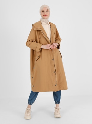 Camel - Unlined - Cotton - Trench Coat - Refka