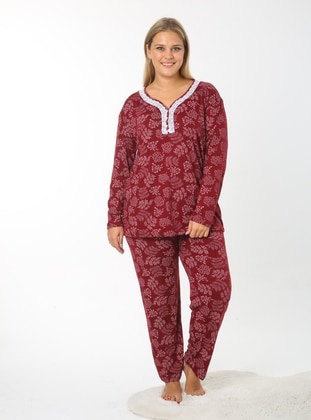 Maroon - Multi - Plus Size Pyjamas