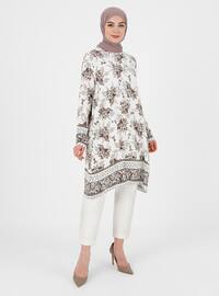 Natural Fabric Patterned Tunic Brown
