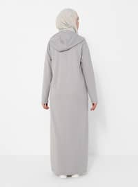 Hooded Cape With Side Slits Gray Coat