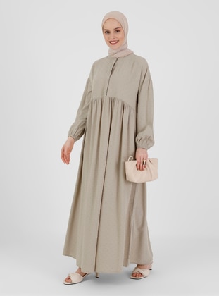 Beige - Crew neck - Unlined - Modest Dress - Refka