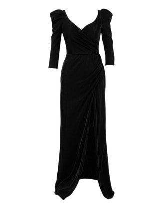 Unlined - Black - V neck Collar - Evening Dresses  - Meksila