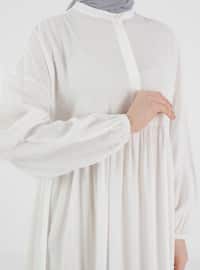 Nopeli Fabric Unlined Oversized Modest Dress With Elastic Sleeves White