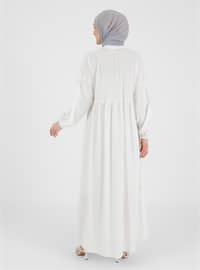 Nopeli Fabric Unlined Oversized Modest Dress With Elastic Sleeves White
