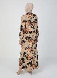 Mink - Floral - Crew neck - Unlined - Modest Dress