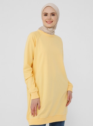 Crew neck - Yellow - Cotton - Sweat-shirt - Refka