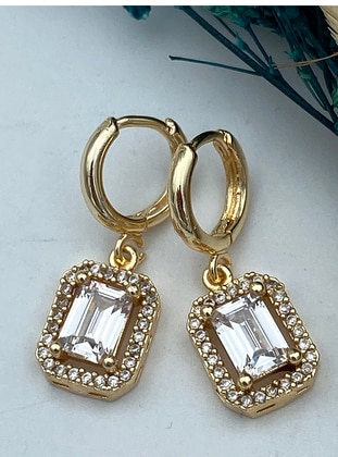 Baguette Stone Jewelry Earrings Gold Color