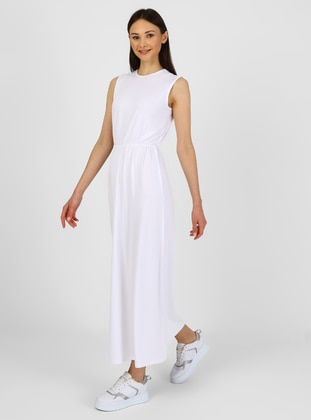 White - Crew neck - Unlined - Viscose - Modest Dress - Refka
