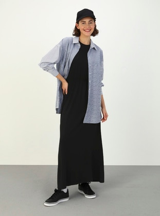 Natural Fabric Sleeveless Dress With Elastic Waist Black