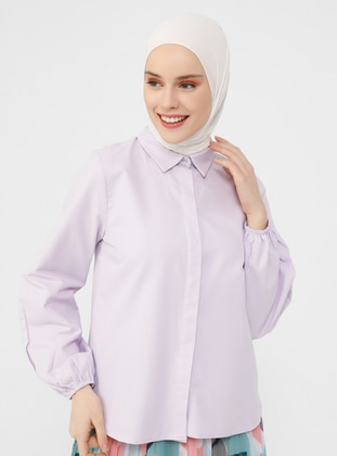 Lilac - Point Collar - Cotton - Blouses - Refka