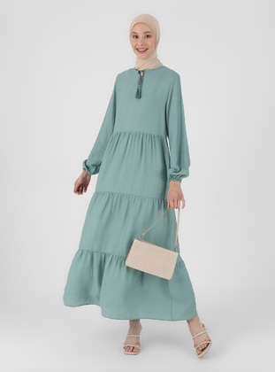 Green Almond - Crew neck - Fully Lined - Modest Dress - Refka