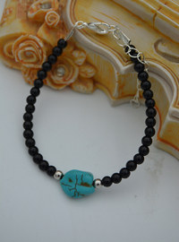 Bracelet Perles Onyx et Turquoise Noir