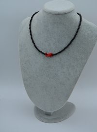 Onyx and Coral Bead Necklace - Black