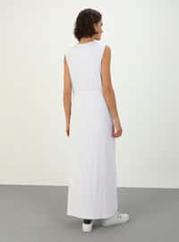 White - Crew neck - Unlined - Viscose - Modest Dress - Refka