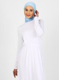 Modest Dress With Natural Fabric Elastic Waist White