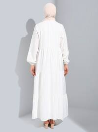 أبيض - أبيض - - قبة مدورة - نسيج مبطن - فستان