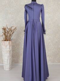 Navy Blue - Purple - Fully Lined - Crew neck - Modest Evening Dress