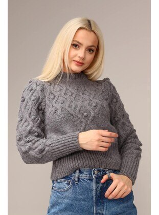 Gray Soft Textured Knit Crop Pullover Gray