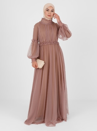 Brown - Fully Lined - Crew neck - Modest Evening Dress - Tavin