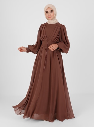 Brown - Fully Lined - Crew neck - Modest Evening Dress - Tavin