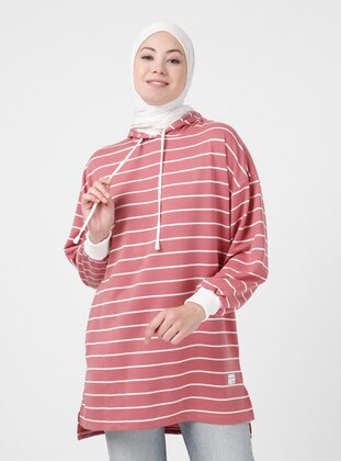 Stripe - Dusty Rose - Cotton - Sweat-shirt - İLMEK TRİKO