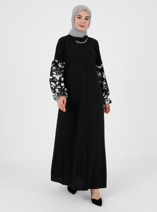 Black - Multi - Point Collar - Unlined - Modest Dress - Tavin