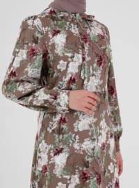 Mink - Floral - Crew neck - Unlined - Viscose - Modest Dress