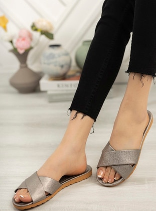 Silver color - Silver color - Sandal - Slippers - Ayakkabı Havuzu