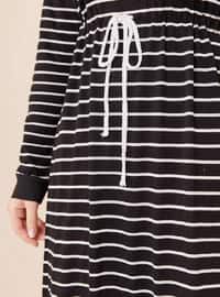 Black - Stripe - Unlined - Cotton - Viscose - Modest Dress