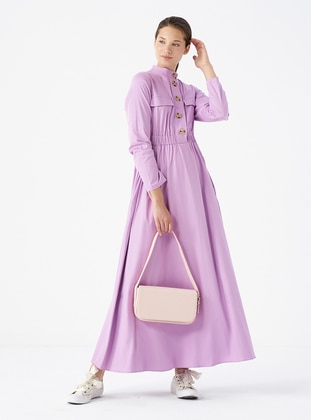 Lilac - Crew neck - Unlined - Cotton - Modest Dress - Kefta