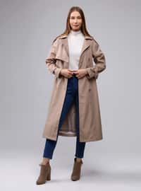 Beige - Unlined - Double-Breasted - Trench Coat