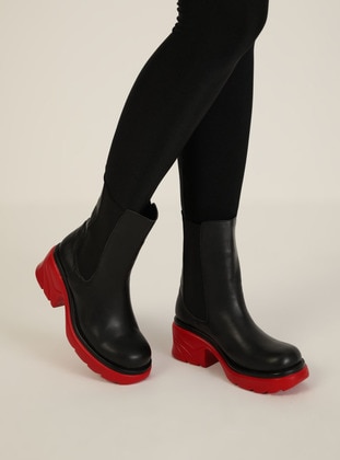 Red - Black - Boot - High Heel Boots - Boots - Dilipapuç