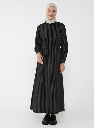  - Stripe - Point Collar - Unlined - Cotton - Modest Dress - Refka