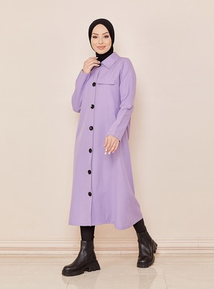 Lilac - Unlined - Point Collar - Trench Coat - Tofisa