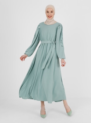 Green Almond - Crew neck - Fully Lined - Modest Dress - Refka