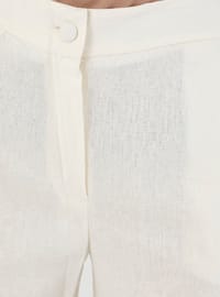 Ecru - Floral - Linen - Viscose - Linen - Pants