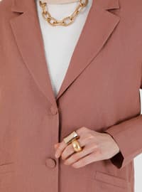 Brown - Floral - Half Lined - Shawl Collar - Linen - Viscose - Linen - Jacket