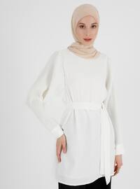 Elegant Tunic With Pleated Sleeves Off White