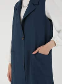 Navy Blue - Unlined - Shawl Collar - - Viscose - Vest