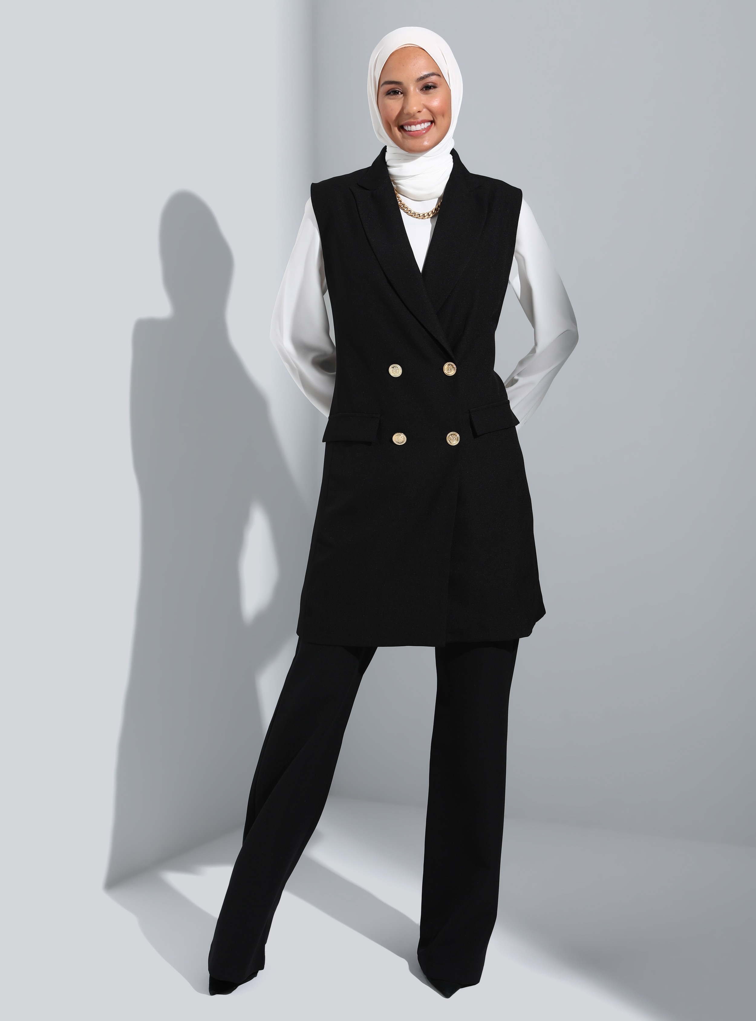 Elegant Vest With Button Detail Black