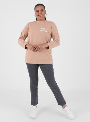 Beige - Plus Size Sweatshirts - Alia