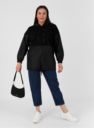 Black - Cotton - Plus Size Sweatshirts - Alia
