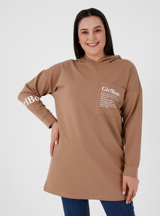 Plus Size Hooded Tunic Chocolate Brown
