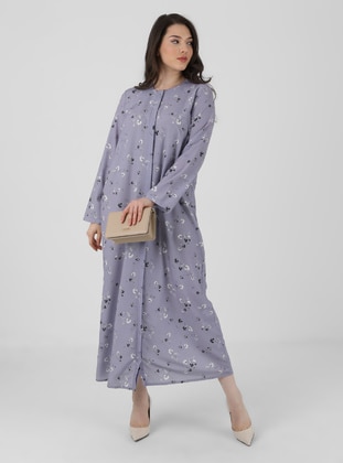 Lilac - Floral - Unlined - Crew neck - Plus Size Dress - Alia