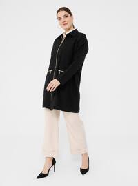 Black - Unlined - Point Collar - Plus Size Coat