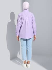 Lilac - Point Collar - Cotton - Blouses