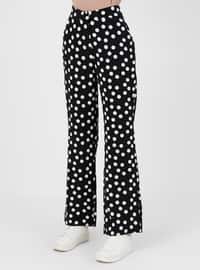 Polka Dot Patterned Pants Black And White